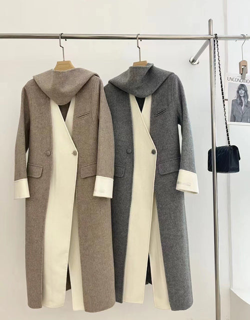 Load image into Gallery viewer, Double-sided Wool Overcoat V-neck Scarf Reversible Woolen Jacket
