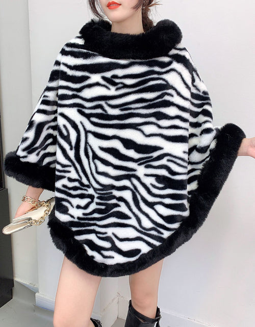 Load image into Gallery viewer, Autumn And Winter New Lazy Wind Inverness Women&#39;s Mid-length Imitation Rex Rabbit Fur Pullover Cloak
