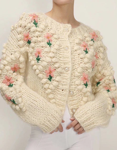 Load image into Gallery viewer, Handmade Crocheted Embroidery Twist Pearl Buckle Knitted Sweater Cardigan Coat
