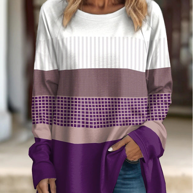 Women's 3D Pullover Printed Color Blocked Top