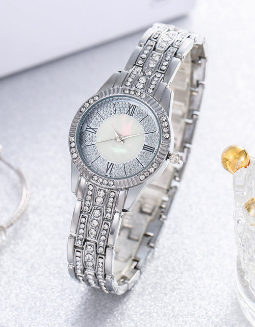 Load image into Gallery viewer, Diamond-embedded Luxury Starry Sky Shell Surface Women&#39;s Fashion All-match Elegant Bracelet Set Quartz Watch
