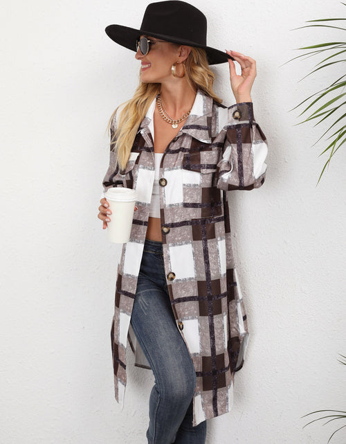 Load image into Gallery viewer, Women&#39;s Plaid Single-breasted Lapel Long-sleeved Coat
