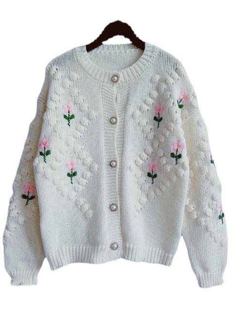 Load image into Gallery viewer, Handmade Crocheted Embroidery Twist Pearl Buckle Knitted Sweater Cardigan Coat
