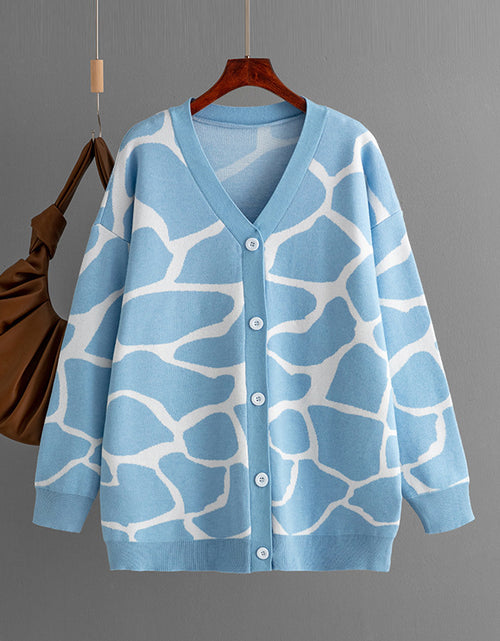 Load image into Gallery viewer, Jacquard Sweater V-neck Long Line Pattern Baggy Coat
